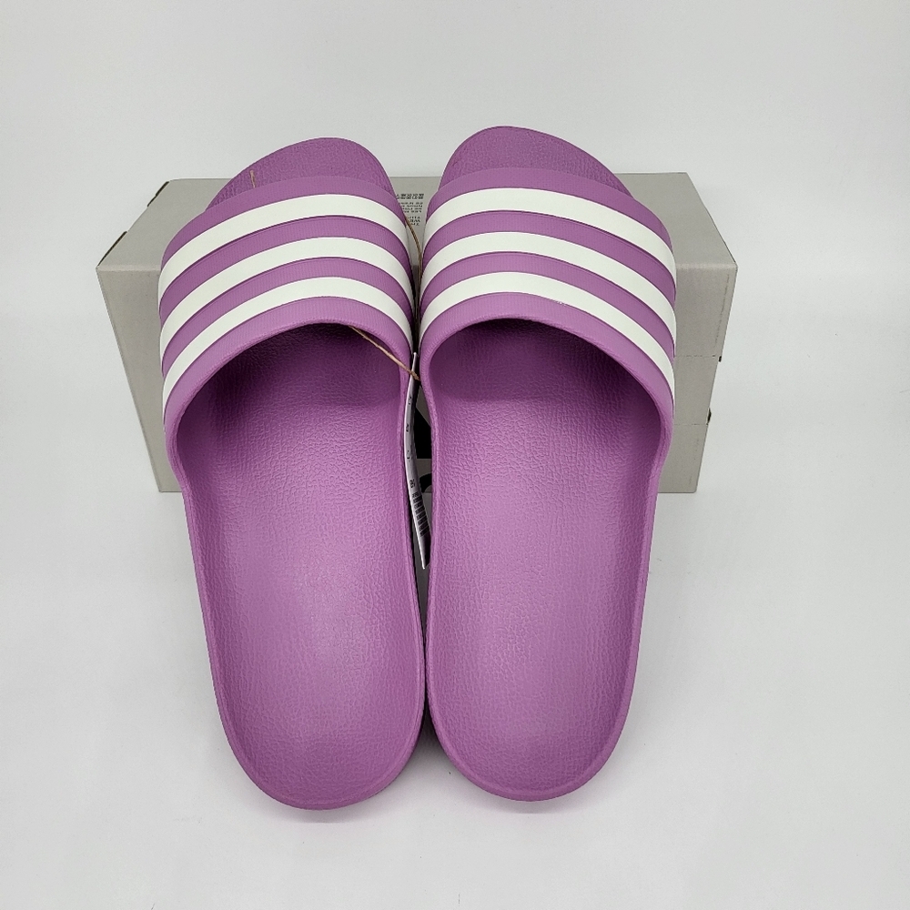 adidas Adilette Aqua Slides Preloved Purple Off White Grey Two Women's Size 11 - Picture 5 of 7